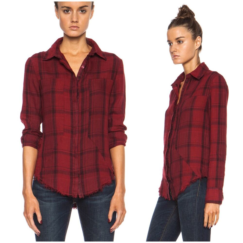 RtA Women's Linen Industrial Top in Red Plaid Size Small